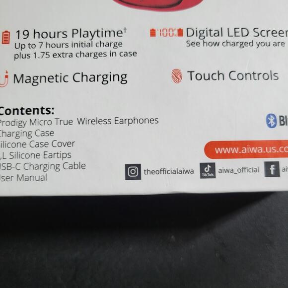 New Red Aiwa Prodigy Micro True Wireless Earphones Digital  LED Display 19 Hour - Picture 4 of 6